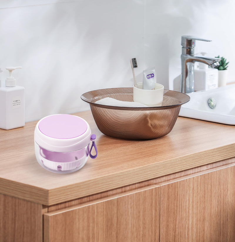 [Australia] - Denture Case with Strainer and Mirror, Leak Proof Denture Bath Cup for Travel, Purple Denture Container Cups for Soaking Full & Partial Dentures, Retainers with Denture Brush, Aligner Removal Tool 
