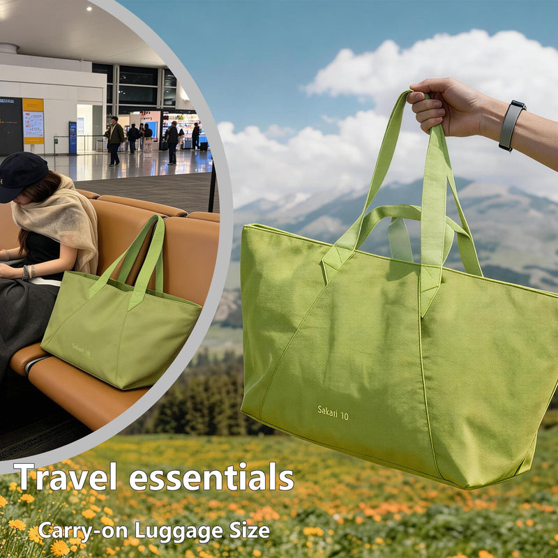 Women’s Expandable Foldable Waterproof Large Tote Bag with Bonus Mini Waterproof Toiletry Bag, Multi-Use Grocery Shopping Gym Travel Driving Carryall Handbag