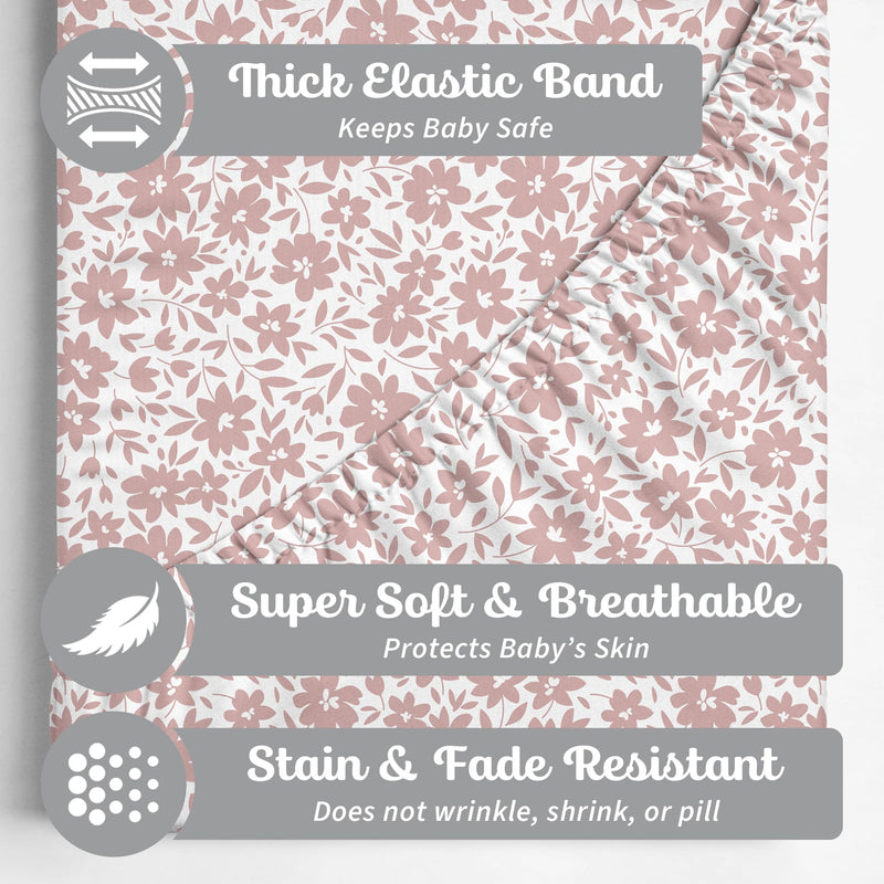 [Australia] - 2-Pack Crib Sheet for Standard Crib Mattress (Antique Rose) - Premium Fitted Sheets - Buttery Soft Cotton Blend Antique Rose Crib Sheets 