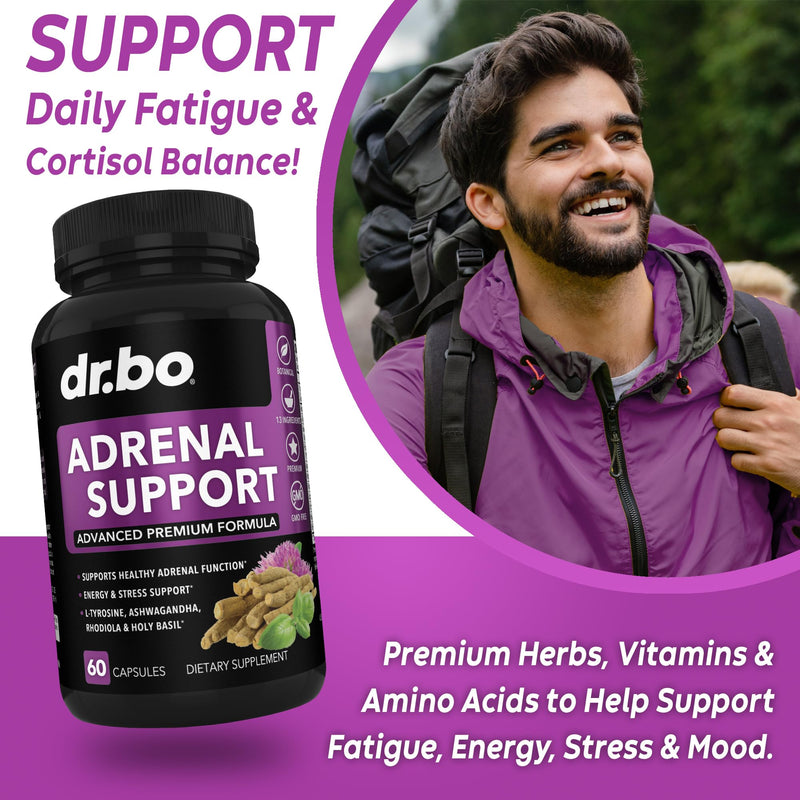 [Australia] - Adrenal Support Cortisol Manager Supplement - Adrenal Fatigue Supplements for Women & Men with Natural Adaptogen Ashwagandha Holy Basil Rhodiola L Tyrosine Complex Adrenal Cortisol Health - 60 Pills 