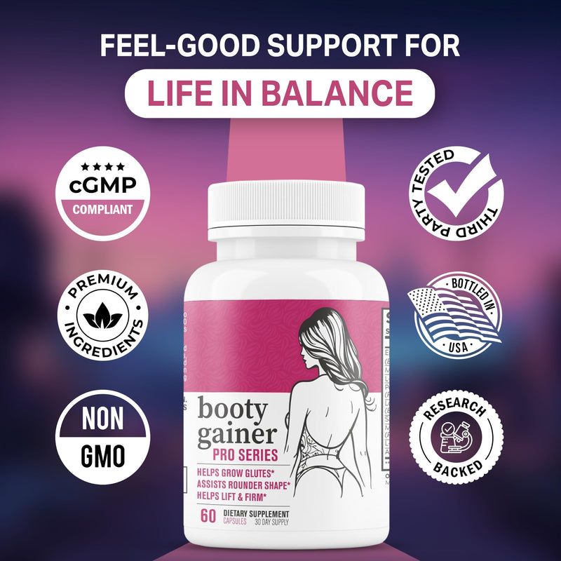 [Australia] - Booty Gainer Pro Series - Weight Gainer for Women to Grow Thicker Booty & Larger Buttox | Helps Naturally Curve & Shape Body | Grow Rounder, Wider & Thicker Glutes for BBL Growth - 60 Capsules 