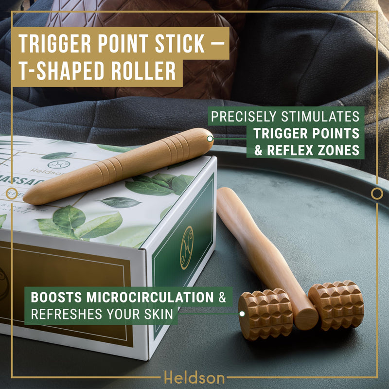 [Australia] - HELDSON® Wooden Therapy Massage Tools [6 Pieces] - Wood Rollers for Body Sculpting - Lymphatic Drainage Massager - Cellulite Tool - Maderoterapia Kit - Back Rolling Stick - Wellness Gifts Women, Men 