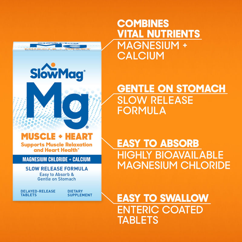 [Australia] - SlowMag Muscle + Heart Magnesium Chloride with Calcium Supplement to Support Muscle Relaxation, Occasional Muscle Cramping & Heart Health, High Absorption, 120 Count Unflavor 120 Count (Pack of 1) 