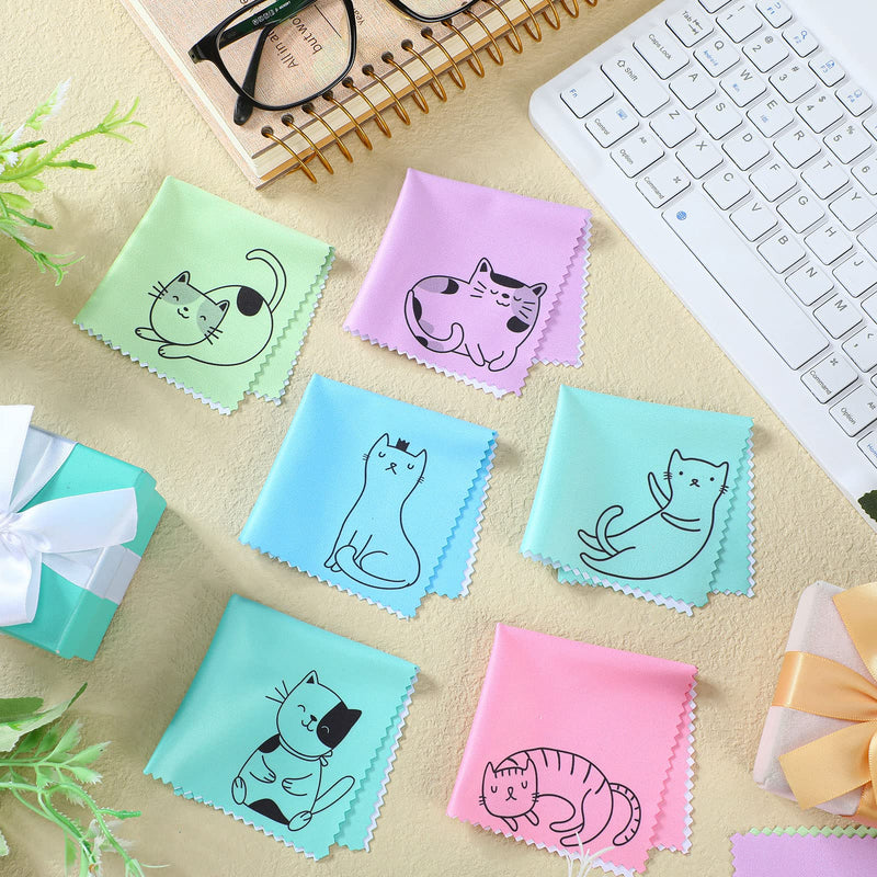[Australia] - Sinmoe 20 Pcs Microfiber Cleaning Cloth Cute Kitty Cat Design Microfiber Cloth Gift Soft Multicolor Glasses Cleaner Cloth for Eyeglasses Camera Lens Cell Phone Screens Glasses, 6 x 6 Inches (Cat) 