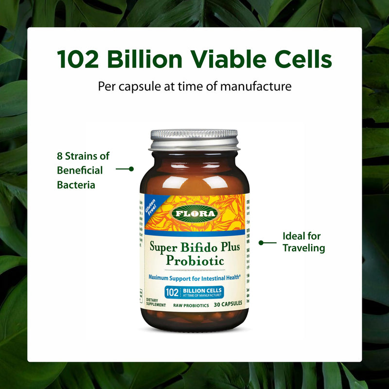 FloraHealth Super Bifido Plus Probiotic, 8 Strains, 102B CFU, 30 Veg Caps | Daily Probiotic, Supports Gut & Digestive Health, 102 Billion CFU, Bifidobacterium & Lactobacillus Strains, Keep Chilled