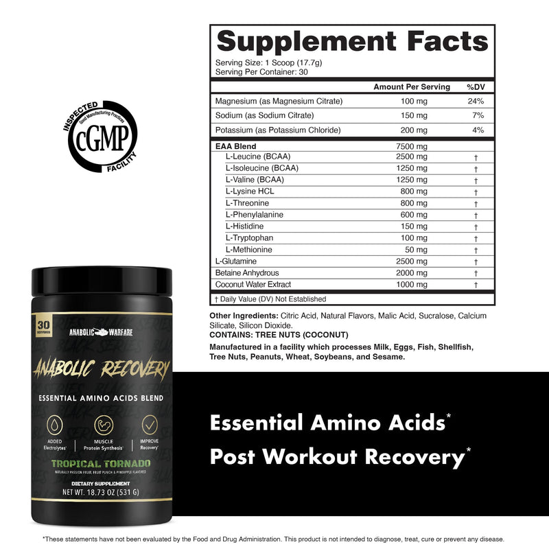[Australia] - Anabolic Warfare Anabolic Recovery Essential Amino Acid Blend - Post-Workout Recovery & Premium Hydration to Build Muscle (Tropical Tornado, 30 Servings) Tropical Tornado 