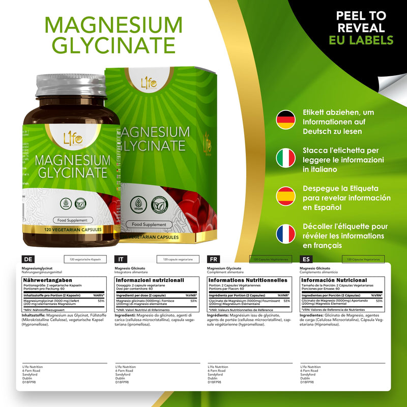 LN Magnesium Glycinate Capsules | 120 Vegan Magnesium-Glycinate Supplements 1000mg Providing 200mg Elemental Mag per Serving | Non-GMO, Gluten, Allergen & Dairy Free | Manufactured in The UK Unflavoured 120 count (Pack of 1)