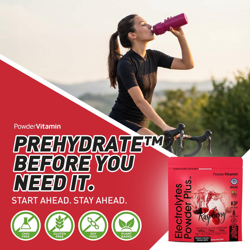 PowderVitamin Electrolytes Powder Plus - 50 Servings - Raspberry Flavor | Sugar-Free Hydration Powder, 1000mg Potassium, 120mg Magnesium, 120 mg Calcium, Himalayan Salt, Vitamin C & Zinc, USA Made 50 Servings (Pack of 1)