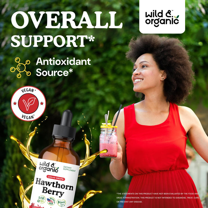[Australia] - Wild & Organic Hawthorn Berry Tincture 600 mg - Liquid Hawthorne Berry Supplement for Overall Support - Vegan, Sugar & Alcohol-Free Fruit Extract Drops - 4 fl oz 4 Fl Oz (Pack of 1) 