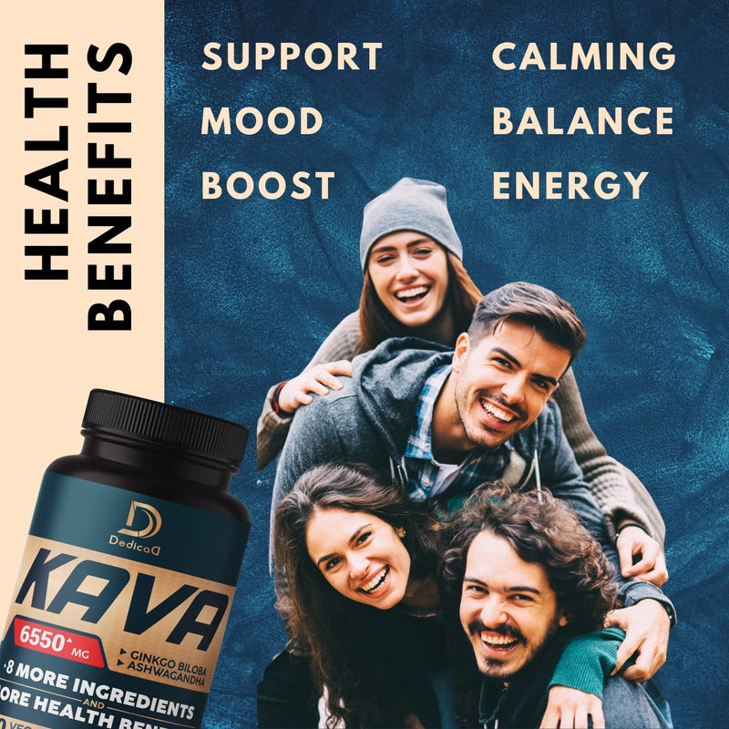 [Australia] - Kava Kava Capsules 6550mg - 3 Month Supply - 9 Herbs with Ginkgo Biloba, Ashwagandha Root, Andean Cocoa, Graviola Leaf, Chamomile, Valerian, Lemon Balm & Skullcap - Support Mood & Immune - 90 Pills 