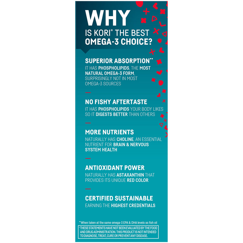 [Australia] - Kori Krill Oil Omega 3 Superior Absorption Oil Supplement, EPA & DHA, 600 mg, 60 Softgels 60 Count (Pack of 1) 