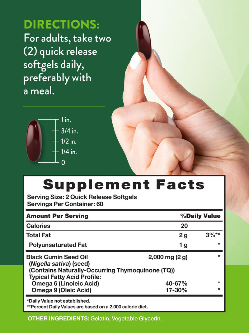 [Australia] - Nature's Truth Black Seed Oil Softgels | 2,000mg | 120 Count | Virgin Cold Pressed Cumin | Non-GMO and Gluten Free Supplement 