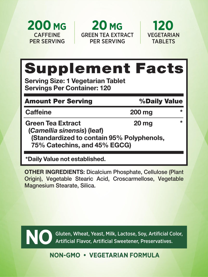 [Australia] - Caffeine Pills | 220mg | 120 Count | with Green Tea Extract | Vegetarian, Non-GMO & Gluten Free Supplement | by Nature's Truth 