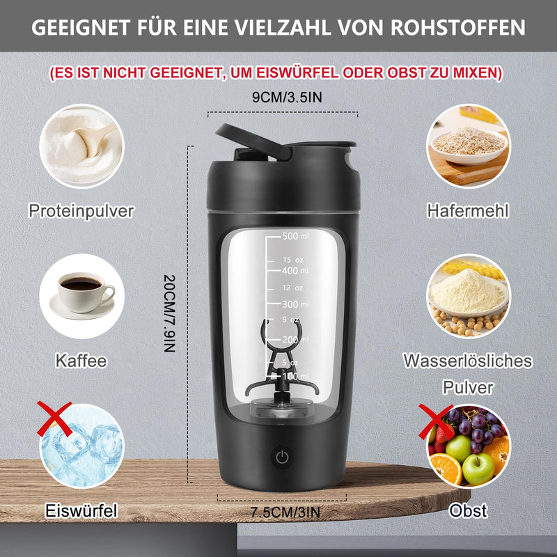 [Australia] - SOARFLY Shaker Electric Shaker with Powder Compartment 650ML, Shaker Protein Shake USB Rechargeable, Protein Mixer Shaker for Protein Shake and Milk Shake, Electric Protein Shaker, BPA-Free, Black 