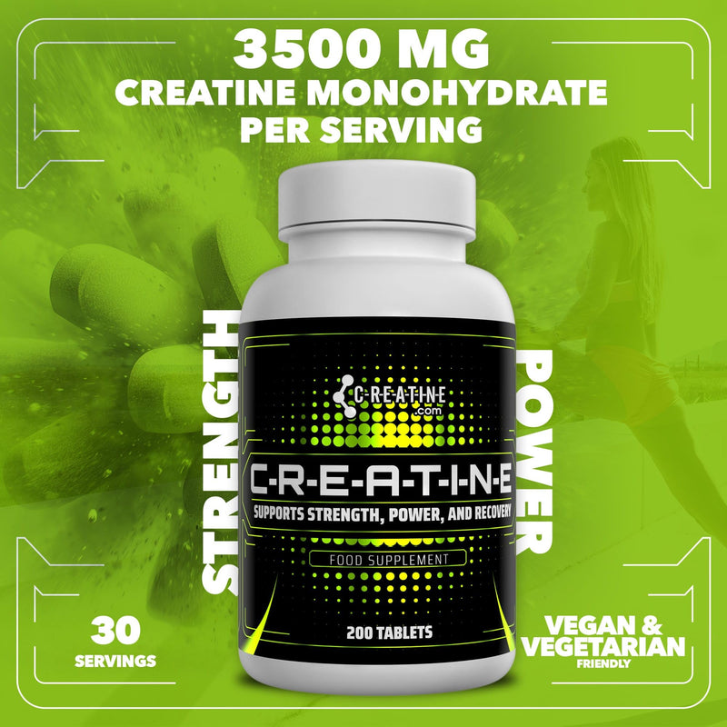 Creatine Tablets 3500mg – 200 Tablets | High Strength Muscle & Strength Support | Pure Creatine Monohydrate Supplement | Pre/Post Workout | Vegan-Friendly | Made in UK 200 count (Pack of 1)