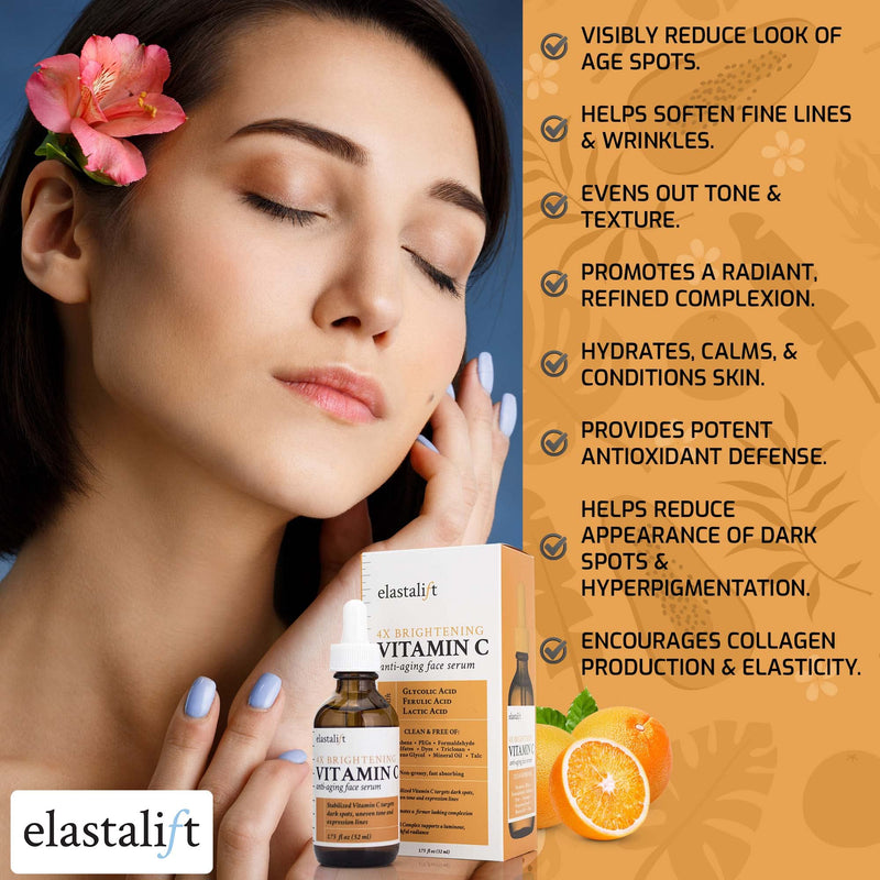 Elastalift Vitamin C Facial Serum For Age Spots, Wrinkles, & Expression Lines. Anti-Aging Face Serum W/Vitamin C & Hyaluronic Acid Brightens Skin To Promote Healthier Skin Complexion, 1.75 Fl Oz 1.75 Fl Oz (Pack of 1) Vitamin C Serum
