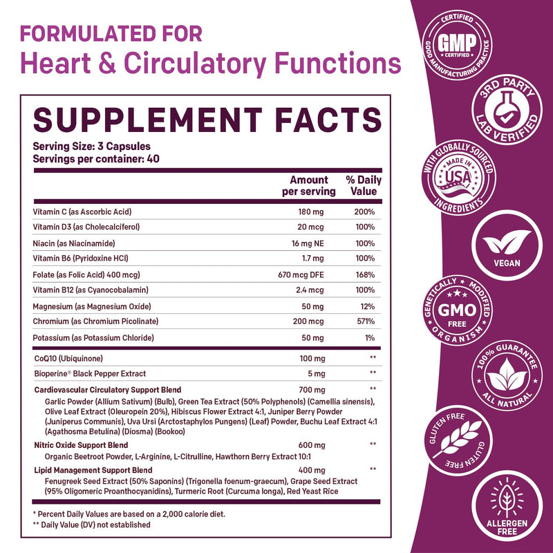 [Australia] - 26-in-1 Nitric Oxide Supplement - Blood Pressure Supplements for Heart Health with Coq 10, Organic Beet Root Capsules, Olive Leaf Extract, Hawthorn Berry and Garlic Supplements with 2103mg Per Serving 