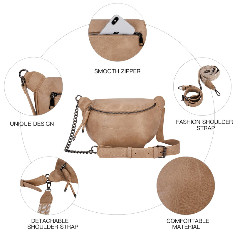 Fanny Packs Waist Bag for Women-Fashion Crossbody Bags Chest Purses Belt Bag with 2 Adjustable Strap (B-Apricot) B-khaki