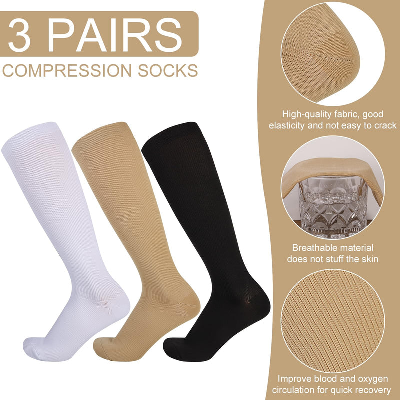 [Australia] - Utensilsto 3 pairs of medical compression stockings for men and women 20-30 mmHg, knee socks, long compression socks, compression socks for running, flight, sports, travel, pregnancy, S/M 