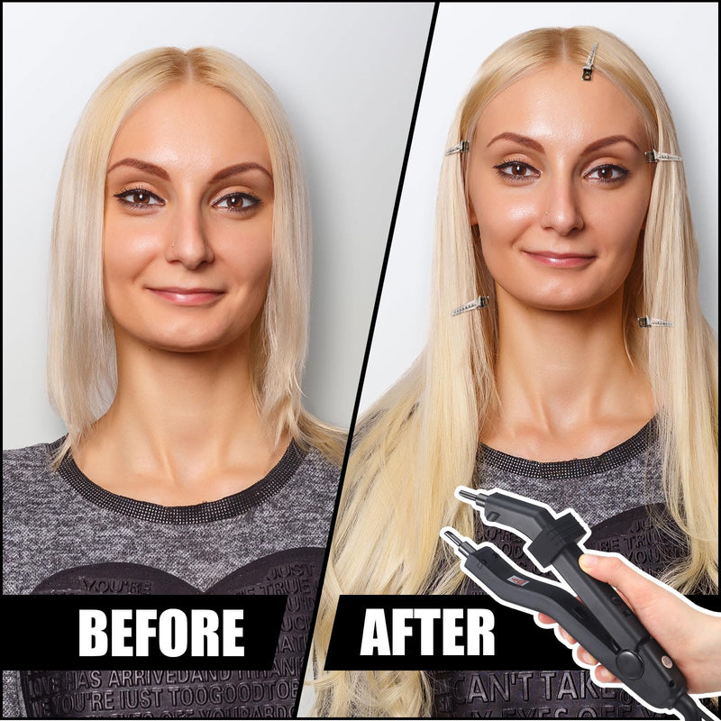 [Australia] - Hair Extensions Tool K Tips Hair Extensions Tool 12 Templates Clips 50 Fusion Glue Protector 201 Finger Protector 2 Bags Keratin Glue Granule Beads(Black) 