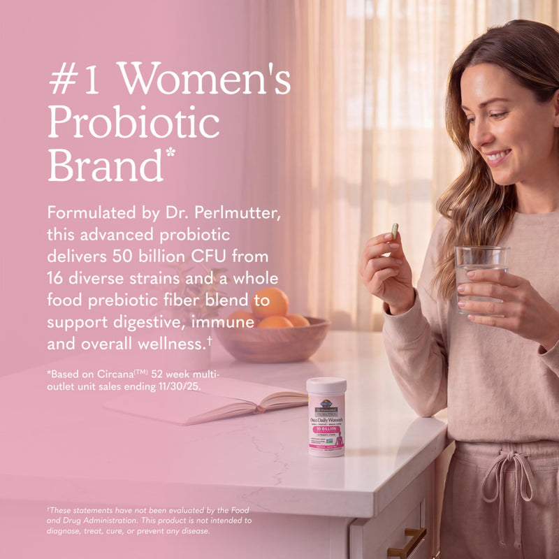 Garden of Life Once Daily Dr. Formulated Probiotics for Women 50 Billion CFU 16 Probiotic Strains with Organic Prebiotics for Digestive, Vaginal & Immune Health, Dairy Free, Shelf Stable 30 Capsules 30 Count (Pack of 1)