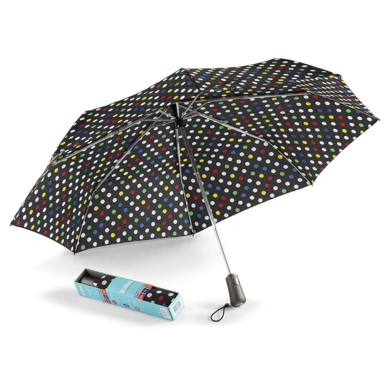 totes Portable Umbrella for Travel – Compact for Car, Backpack and Purse – Windproof, Strong, UV Sun Protection, Water-Repellant, Foldable On-the-Go Umbrella with Auto Open/Close Multi Dot -Triple Protection
