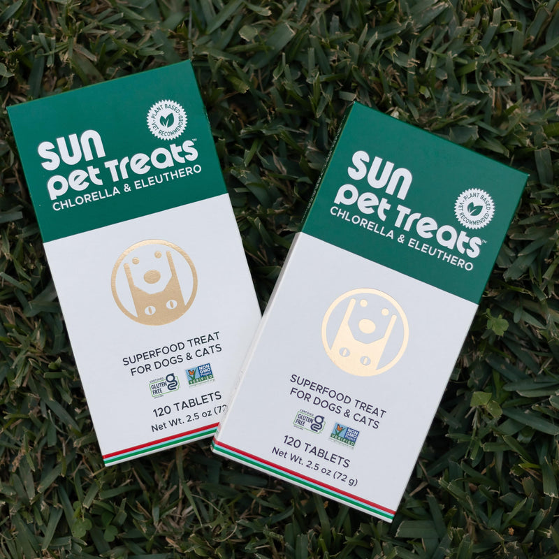 Sun Chlorella Sun Pet Treats Green Superfood Cat & Dog Supplement - Chlorophyll Eleuthero & Lecithin, Minerals, Antioxidants & Vitamins for Dogs & Cats - Immune Defense, Skin & Gut Health - 120 Bites - PawsPlanet Australia
