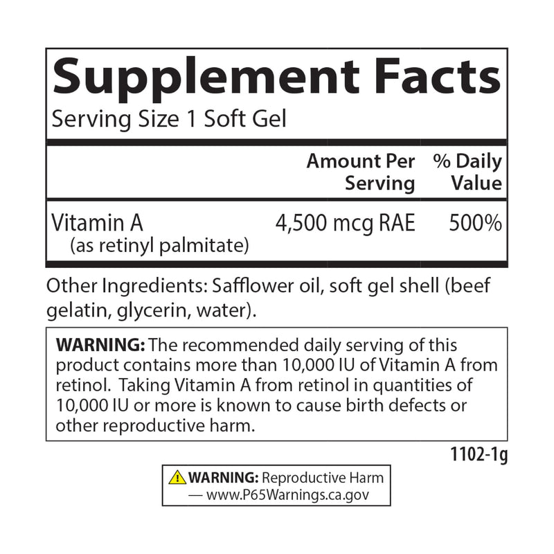 Carlson - Vitamin A, 15000 IU Palmitate (4500 mcg RAE), Vision Health & Healthy Skin, Immune Function, 240 Softgels (Pack of 2) 240 Count (Pack of 2)