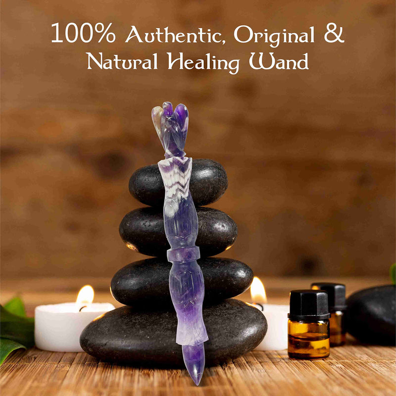 Amethyst Metaphysical Carving Healing Wand | 6" Handmade Carving Gemstone Stick Pencil for Meditation Massage Pagan| Dynamic Energy Chakra Balancing & Aura Cleansing Healing Stick Amethyst