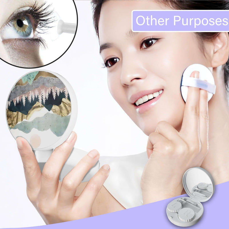 Contact Lens Case, Portable Contact Lens Cases Leak-Proof Contact Lens Box Holder with Mirror, Suitable for Daily Makeup Office Travel Outdoor. (Scenery) Scenery