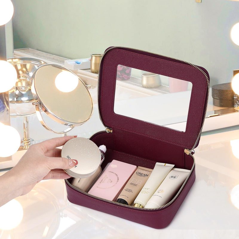 Clear Makeup Bag Set (Burgundy, L+M+MINI) | 3 Piece, Travel Case for Cosmetics and Toiletries, Women's Makeup Organizer, Car Essential, With Zipper B3/Burgundy