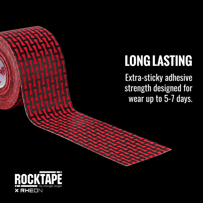 RockTape Rheon Precut Kinesiology Tape- Speeds Up Recovery and Reduces Muscle Discomfort,Rheon Technology Reacts to Body's Movement,Provides Support and Comfort for 5-7 Days,5cm x 5m,Red