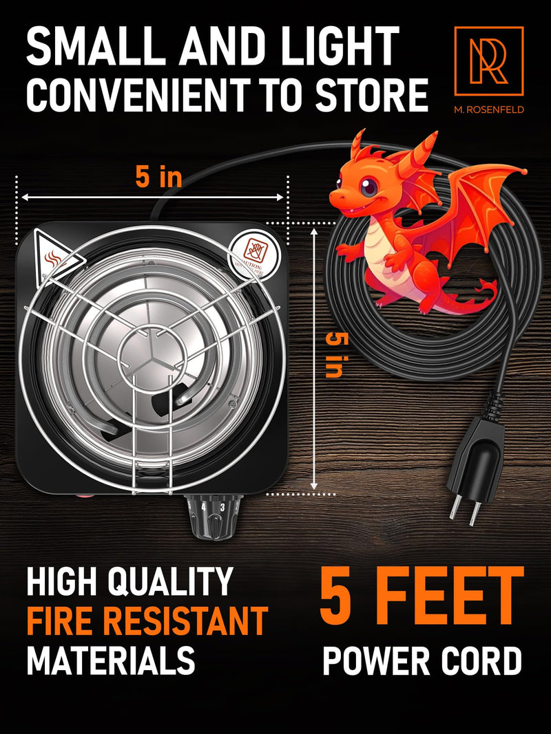 [Australia] - M. ROSENFELD Hookah Coal Burner 500W with grid - Coal Burner for Hookah Cubes BLACK HEAT Hookah Charcoal Burner Electric for Shisha with grill & FREE Hookah Tongs Hookah Stove - 304 Stainless Steel 