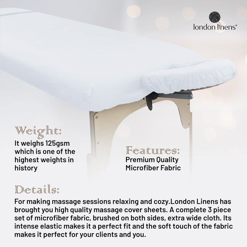 [Australia] - LONDON LINENS Soft Microfiber Massage Table Sheets Set 3 Piece Set - Includes Massage Table Cover, Massage Fitted Sheet, and Massage Face Rest Cover (White) White 
