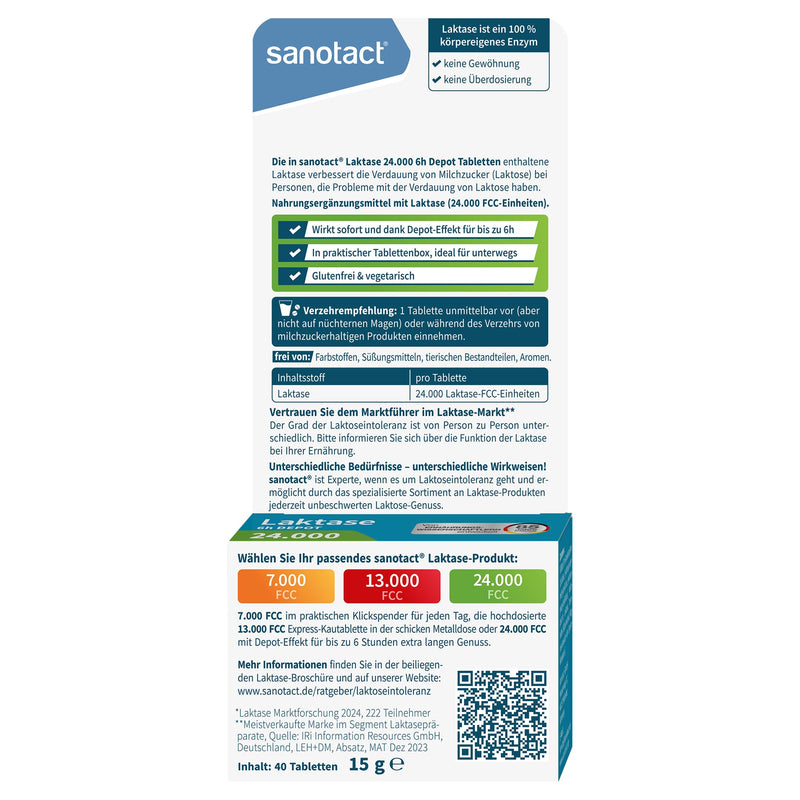 [Australia] - sanotact lactase 24,000 6h DEPOT (40 lactase tablets) • Lactose tablets with depot effect • For lactose intolerance & milk intolerance • Immediate effect & 6h long-term depot 24,000 depot 40 tablets 