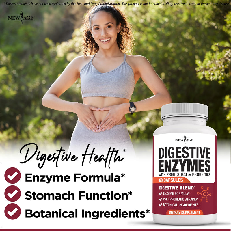 [Australia] - NEW AGE Digestive Enzymes for Gut Health - Probiotic Multi Enzymes with Prebiotics and Probiotics with Lipase for Women and Men for Digestive Health, Daily Enzymes for Digestion - 120 Count 60 Count (Pack of 2) 