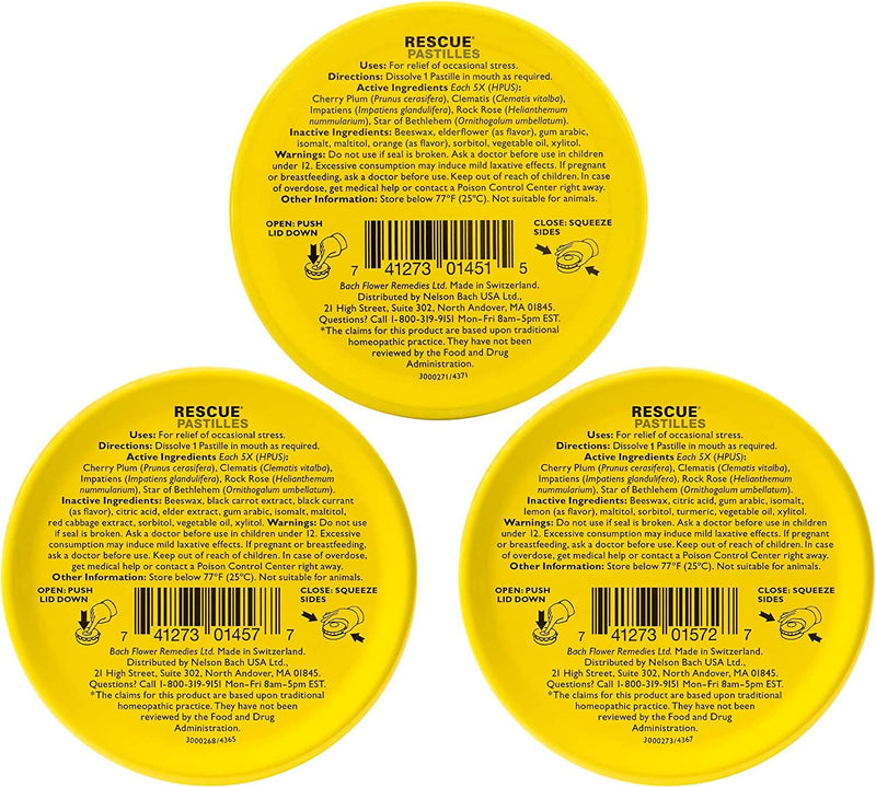 [Australia] - Bach RESCUE PASTILLES Bundle, Orange and Elderflower, Black Currant, and Lemon, Natural Stress Relief Lozenges, Homeopathic Flower Essence, Vegetarian, Gluten and Sugar-Free, 3 Count 