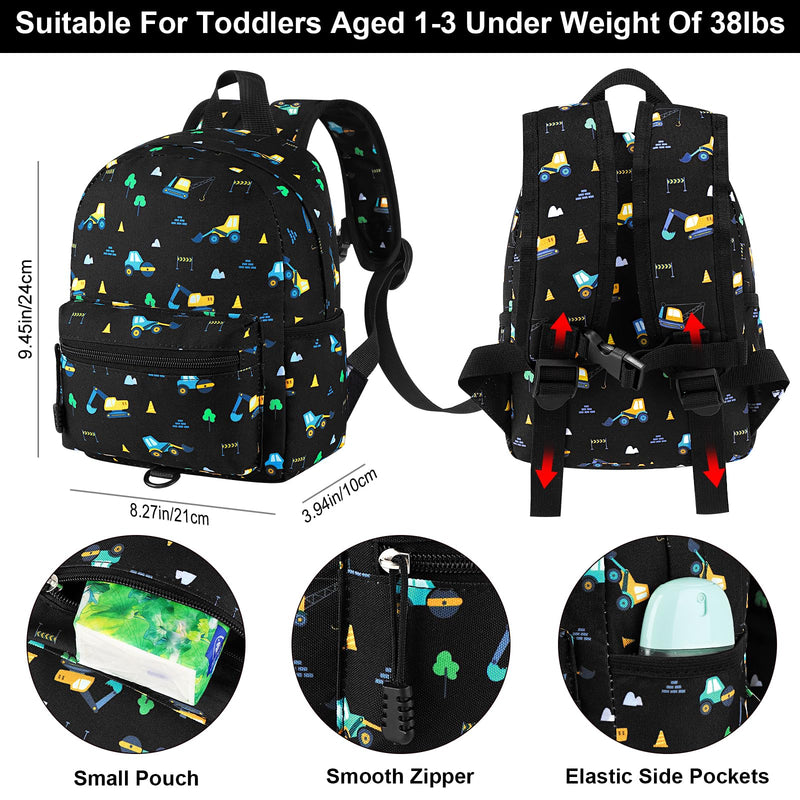 [Australia] - Accmor Toddler Backpack Leash, Mini Child Backpack with Anti Lost Wrist Link, Cute Kids Backpack Walking Harness for Outdoor Travel, Adorable Excavator Backpack Tether for Baby Boys Girls Ages 1-3 Black/Excavator, Black Link 