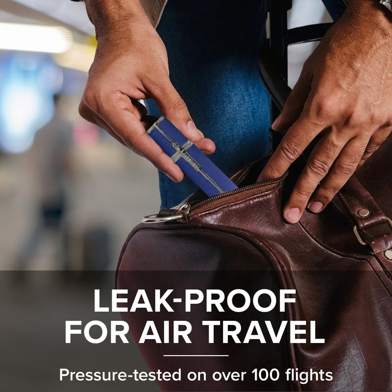 Travalo Milano Perfume Atomizer - Leak-Proof and TSA Approved for Air Travel - Reusable, Airtight, Easy Fill Mini Pump Sprayer - Lightweight, Vegan Leather with Polished Metal Outer Shell - Blue