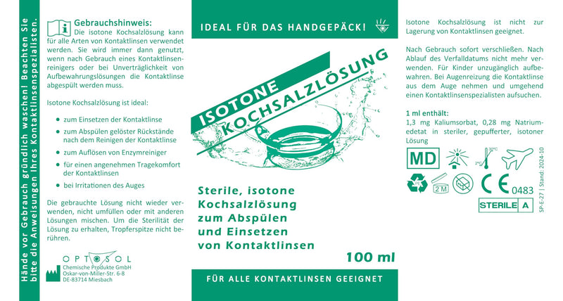 [Australia] - Pack of 5 sterile, isotonic saline solution for all contact lenses, 5x100 ml 