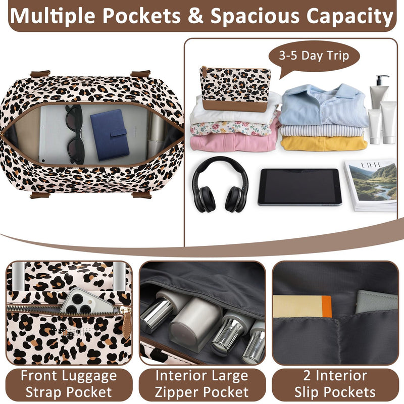 ELONGRIVER Women Travel Duffle Bags, Weekender Overnight Bag, Hospital Bag | Airplane Duffel Bags with Toiletry Bag, Hospital Bag for Labor Delivery, Tote Weekend Bag with Luggage Sleeve, Large, Leopard Leopard Print
