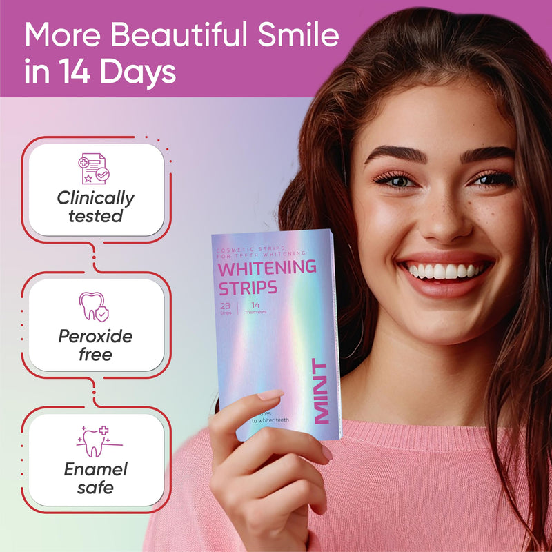 [Australia] - Gentle Teeth Whitening Strips - (28 Stripes) Bleaching Teeth Free of Peroxide for a Radiant Smile - Gentle Tooth whitening Mint 