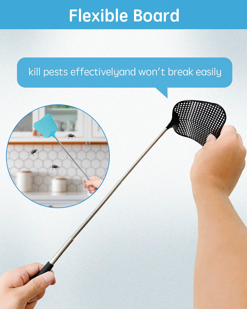 [Australia] - Fly Swatter Heavy Duty Set, with Durable Telescopic Stainless Steel Extendable Handles, for Home, Classroom and Office, 2Pcs, 2 Colors 