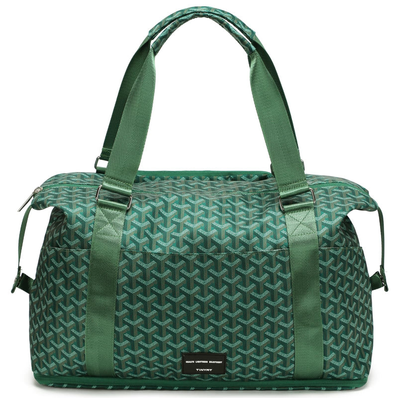 TINYAT Foldable Travel Duffle Bag Expandable Personal Item Travel Bag,32L | Expandable Gym Bag for Women Weekender Carry On Overnight Tote Large Capacity Portable Luggage Bag Olive green