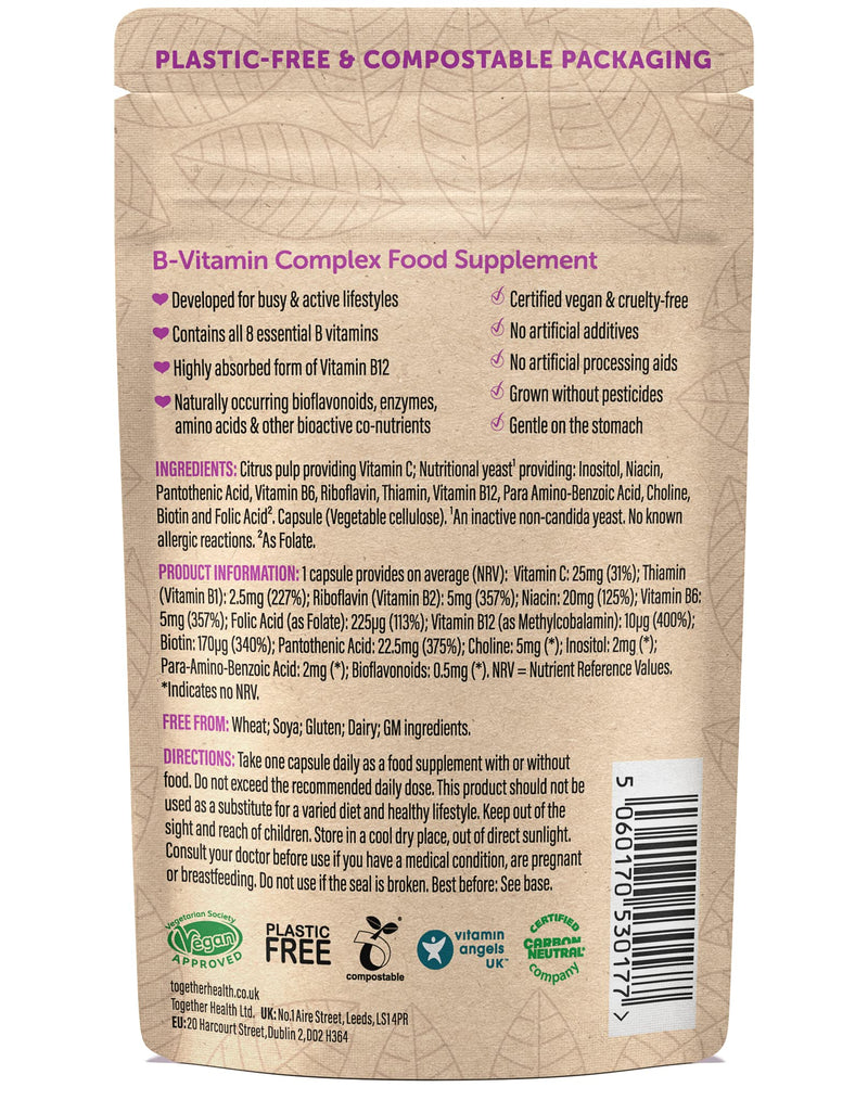 B-Vitamin Complex – Together Health – Whole Food Nutrients - 8 Essential B Vitamins - Vitamin C – Vegan Friendly – Made in The UK – Pack of 2-60 Vegecaps 60 Count (Pack of 2)