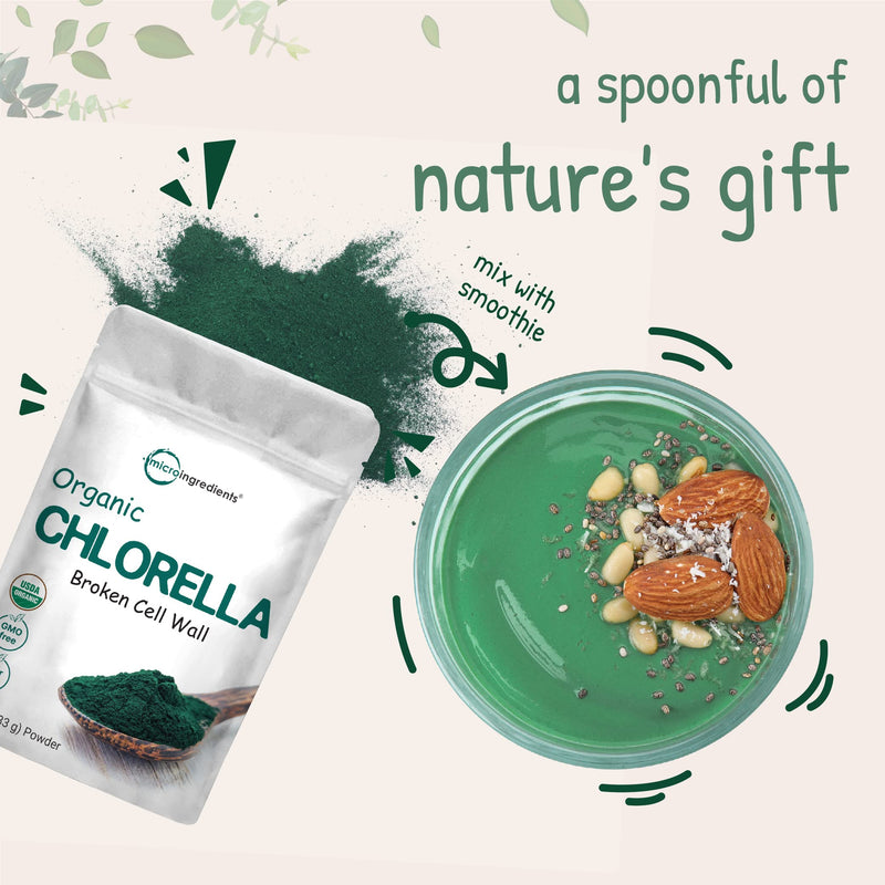 [Australia] - Micro Ingredients Organic Chlorella Powder, 10 Ounce, Broken Cell Wall, Rich in Vegan Proteins & Vitamins, Raw, Bulk Premium Chlorella Supplement, Vegan Friendly, Non-Irradiation 