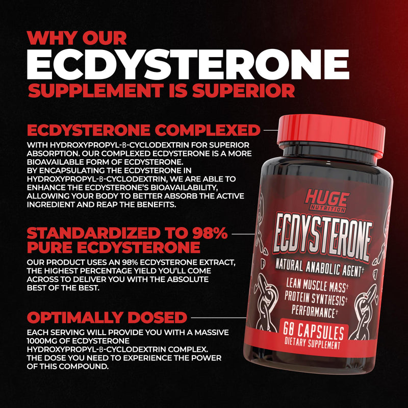 [Australia] - Huge Supplements Ecdysterone, Natural Anabolic Agent, Increases Lean Muscle Mass, Exercise Performance, Strength and Protein Synthesis, Formulated for Enhanced Absorption (60 Capsules) 