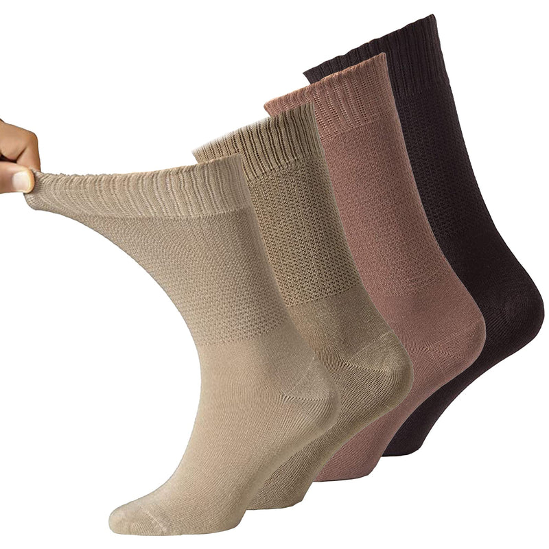 [Australia] - Diabetic Dress Socks Comfortable Soft - Men Women - Non constricting to Ease Circulation Neuropathy Maternity (Brown Mix 4 Pairs) Brown Mix 4 Pairs 