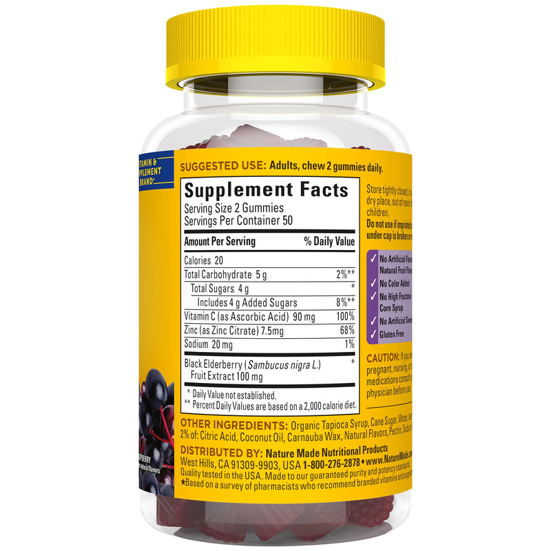 [Australia] - Nature Made Elderberry with Vitamin C and Zinc, Dietary Supplement for Immune Support, 100 Gummies, 50 Day Supply Raspberry 100 Count (Pack of 1) 