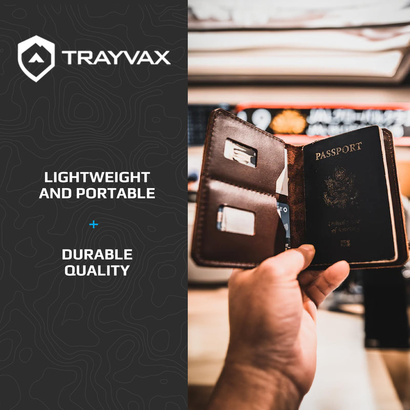 Trayvax Explorer Passport Holder, Small Leather Travel Wallet with Credit Card Slots and Cash Sleeve for Men and Women, Brown